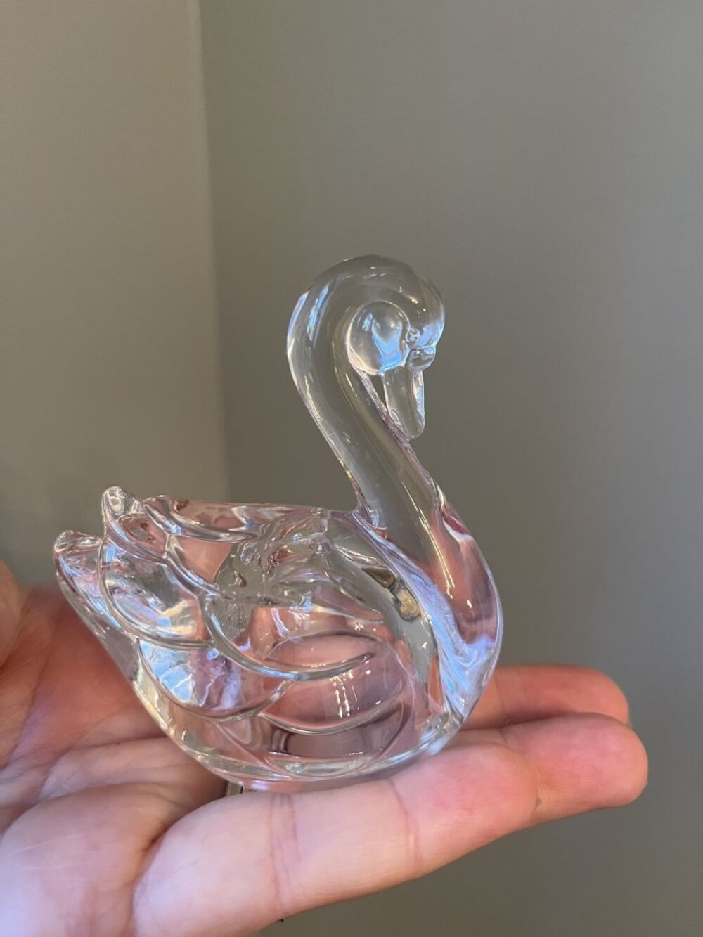 Crystal Swan Figurine Paperweight Clear Glass Vintage Collectible Home Decor 3"